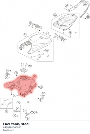Diagram preview: Fuel tank, steel (64107013000KC)