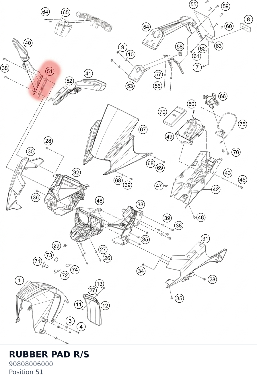 Diagram preview: RUBBER PAD R/S (90808006000)