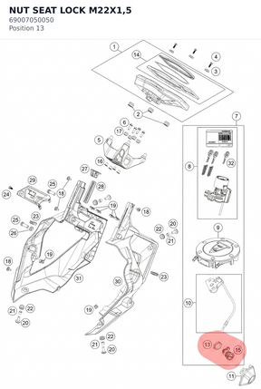 Diagram preview: NUT SEAT LOCK M22X1,5 (69007050050)