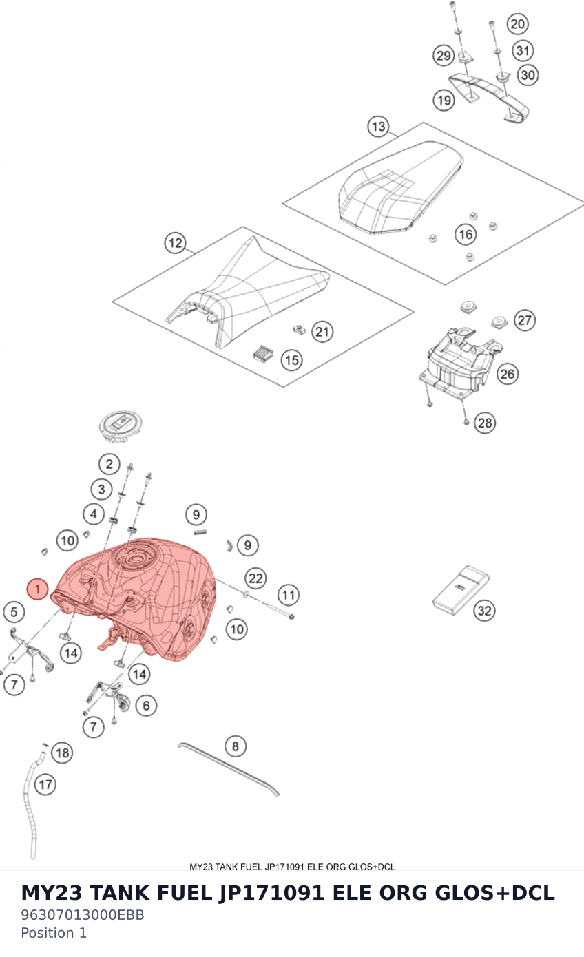 Diagram preview: MY23 TANK FUEL JP171091 ELE ORG GLOS+DCL (96307013000EBB)