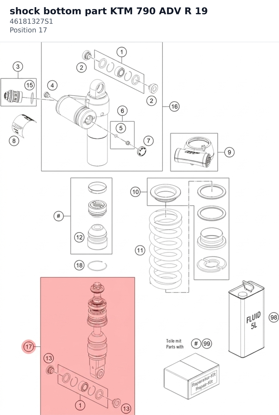 Diagram preview: shock bottom part KTM 790 ADV R 19 (46181327S1)