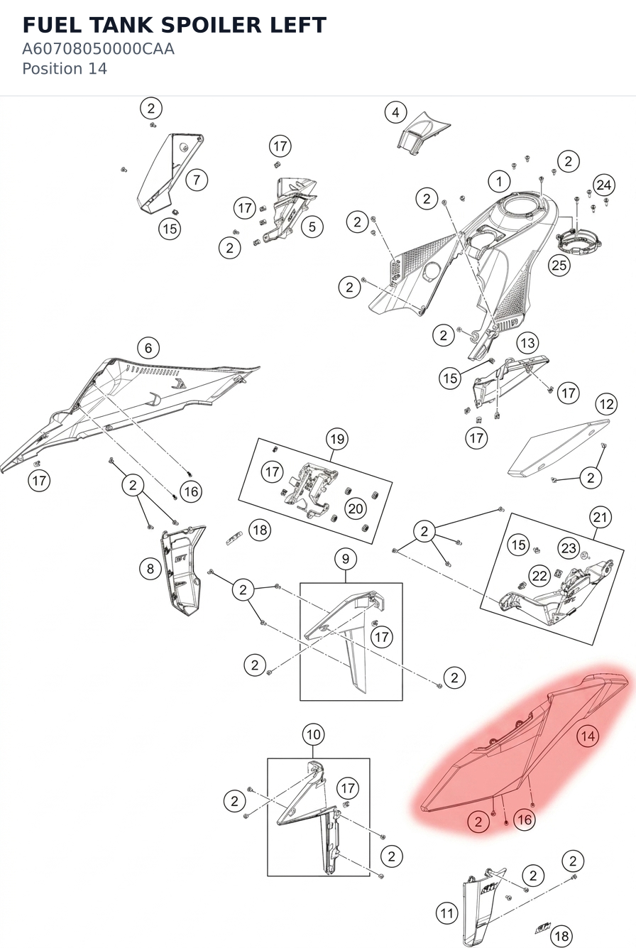 Diagram preview: FUEL TANK SPOILER LEFT (A60708050000CAA)