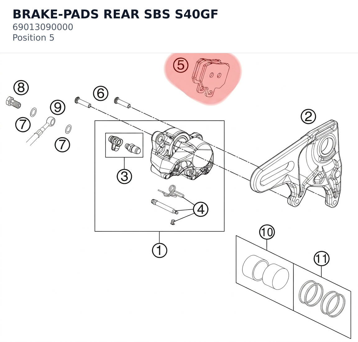 Diagram preview: BRAKE-PADS REAR SBS S40GF (69013090000)