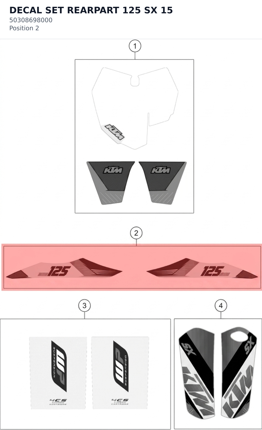 Diagram preview: DECAL SET REARPART 125 SX   15 (50308698000)