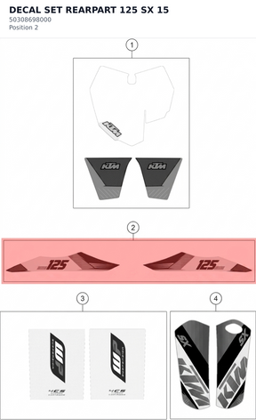 Diagram preview: DECAL SET REARPART 125 SX   15 (50308698000)