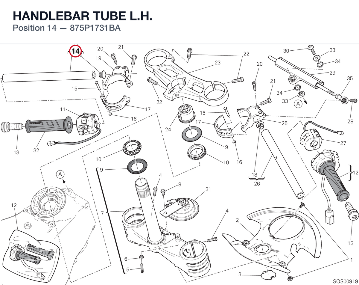 HANDLEBAR TUBE L.H. 875P1731BA diagram position
