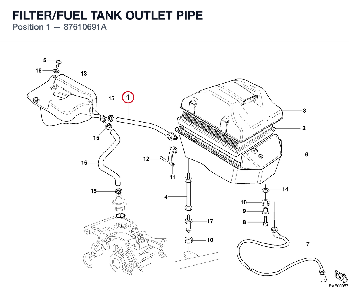 FILTER/FUEL TANK OUTLET PIPE