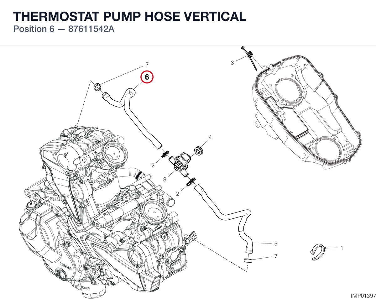 THERMOSTAT PUMP HOSE VERTICAL 87611542A diagram position