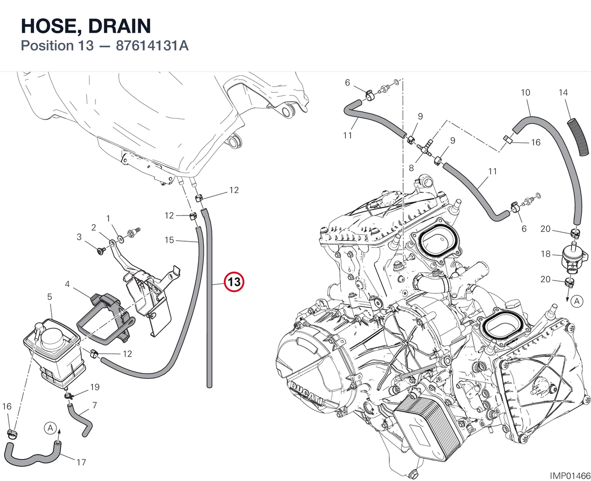 HOSE, DRAIN 87614131A diagram position
