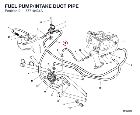 FUEL PUMP/INTAKE DUCT PIPE 87710431A diagram position