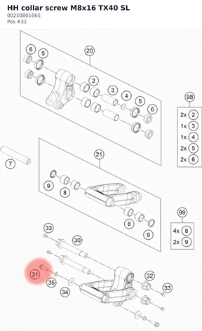 Diagram preview: HH collar screw M8x16 TX40 SL (0025080166S)