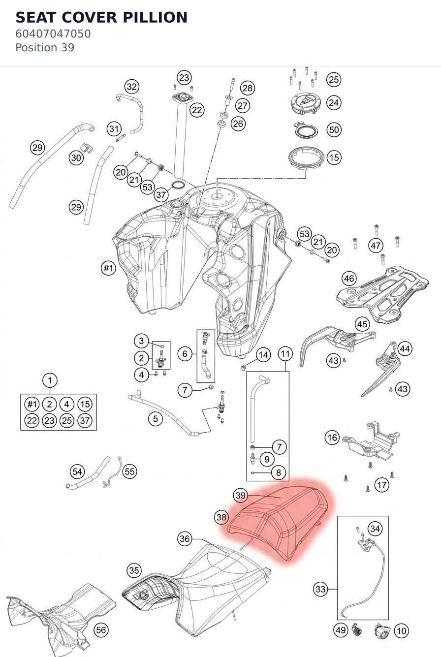 Diagram preview: SEAT COVER PILLION (60407047050)