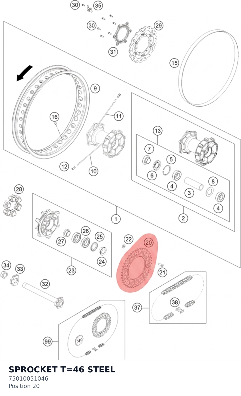 Diagram preview: SPROCKET T=46 STEEL (75010051046)