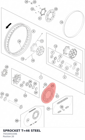 Diagram preview: SPROCKET T=46 STEEL (75010051046)