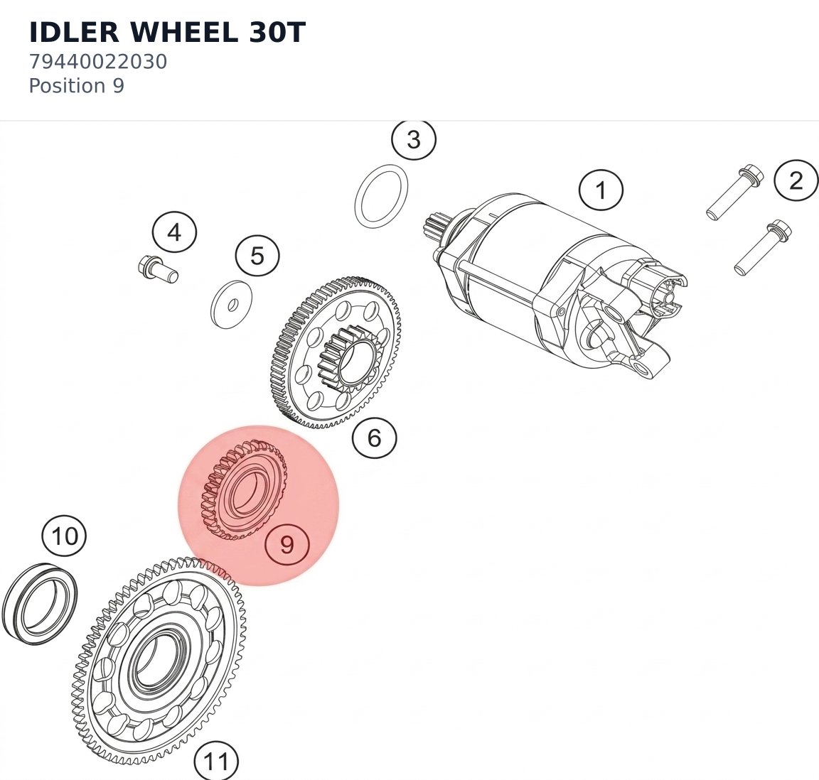 Diagram preview: IDLER WHEEL 30T (79440022030)