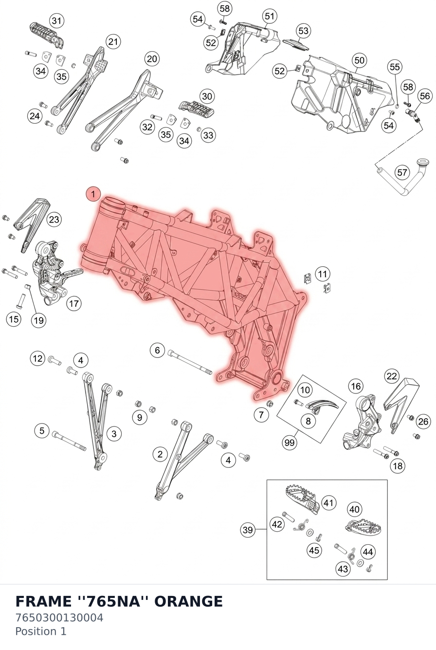 Diagram preview: FRAME ''765NA'' ORANGE (7650300130004)