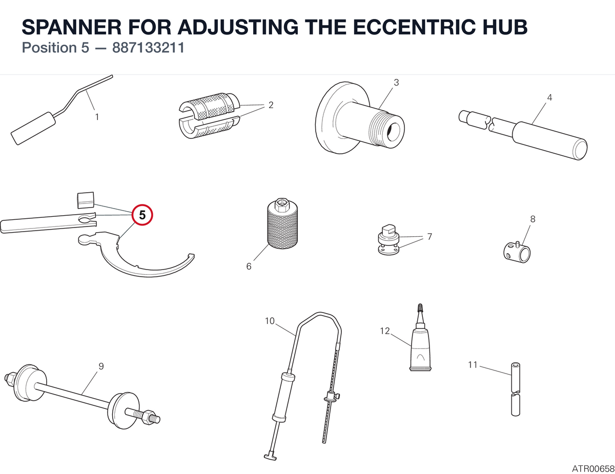 SPANNER FOR ADJUSTING THE ECCENTRIC HUB 887133211 diagram position