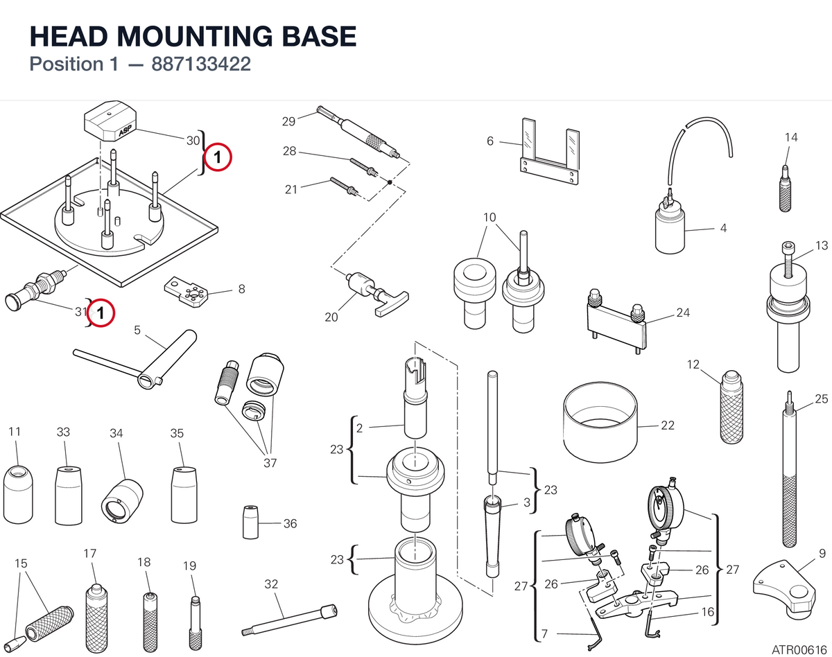 HEAD MOUNTING BASE 887133422 diagram position