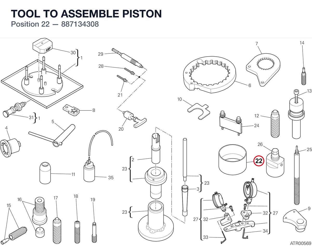 TOOL TO ASSEMBLE PISTON 887134308 diagram position