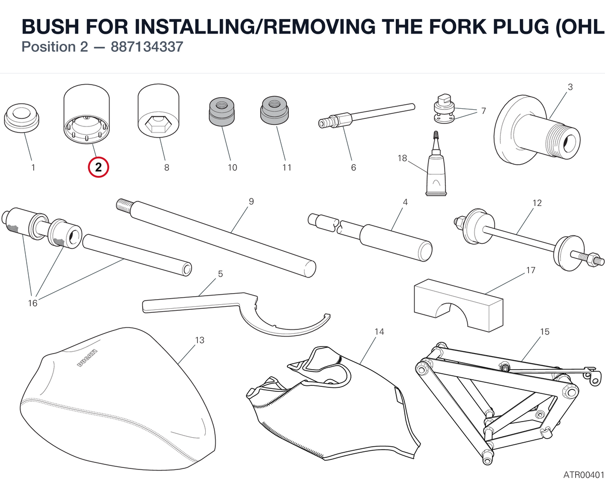 BUSH FOR INSTALLING/REMOVING THE FORK PLUG (OHLINS) 887134337 diagram position
