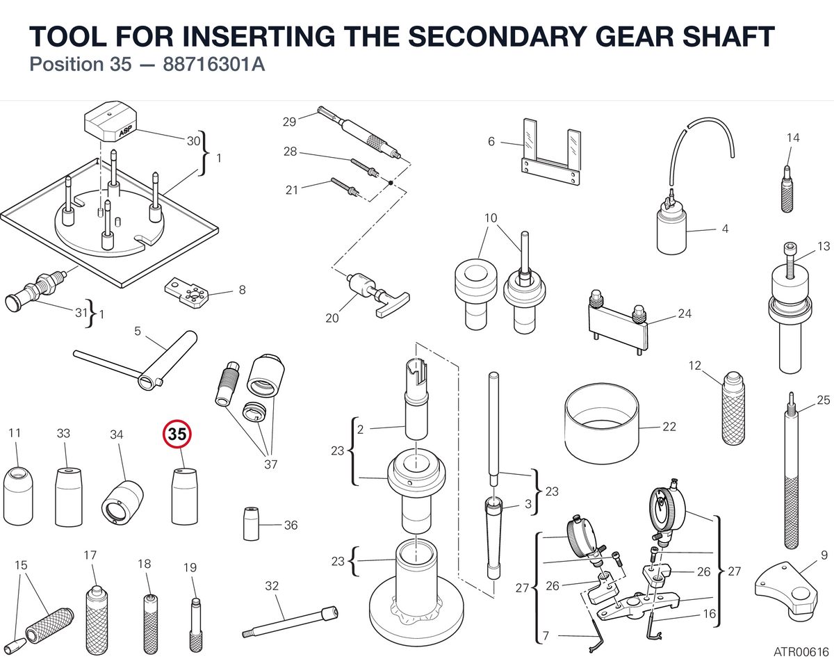 TOOL FOR INSERTING THE SECONDARY GEAR SHAFT 88716301A diagram position