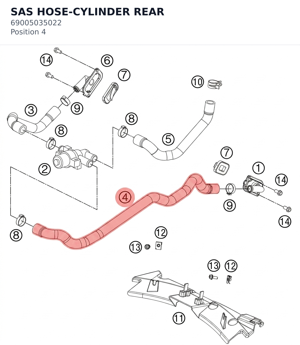Diagram preview: SAS HOSE-CYLINDER REAR (69005035022)