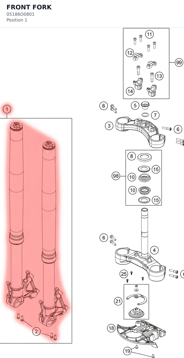 Diagram preview: FRONT FORK (05186O0801)