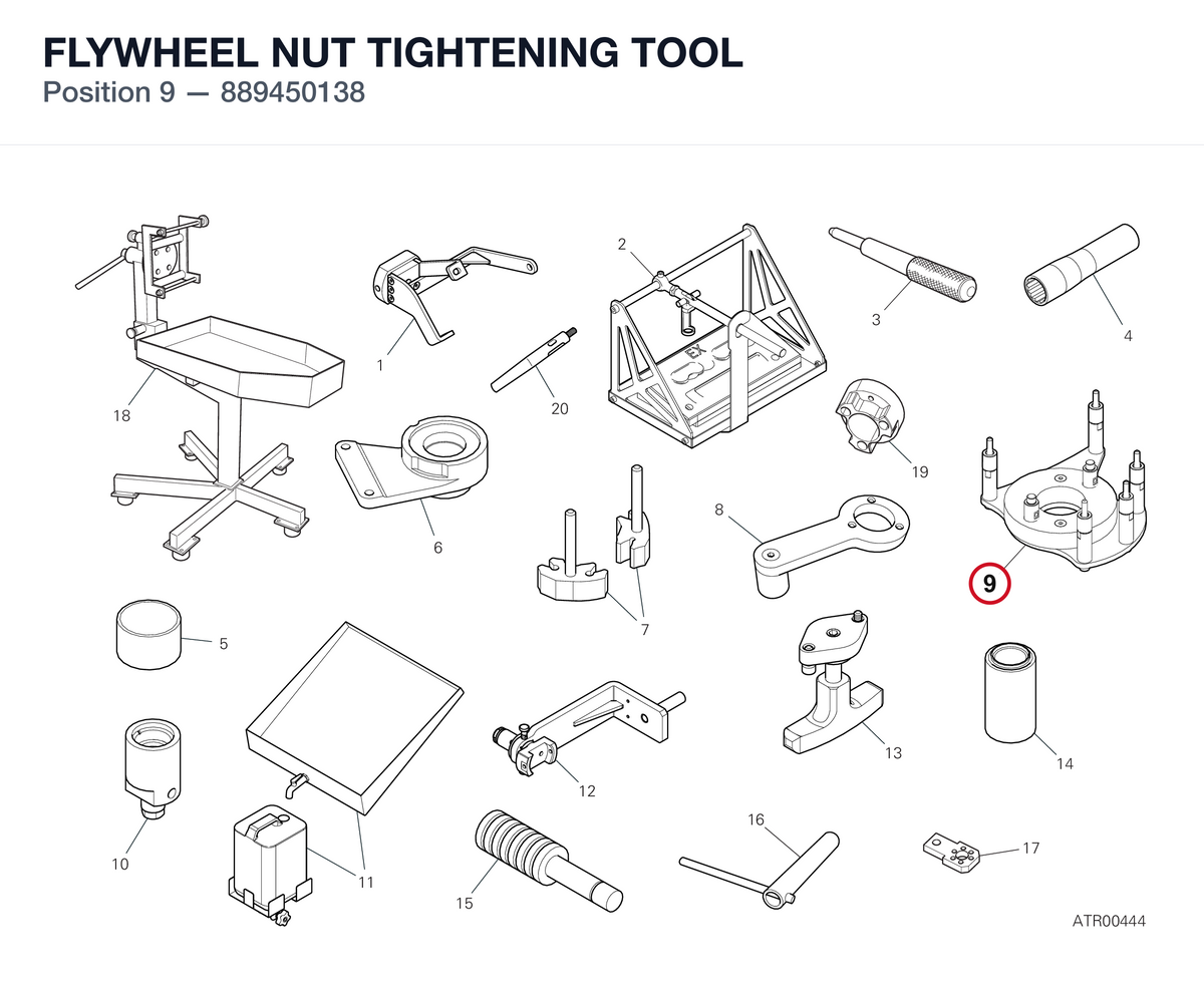 FLYWHEEL NUT TIGHTENING TOOL 889450138 diagram position