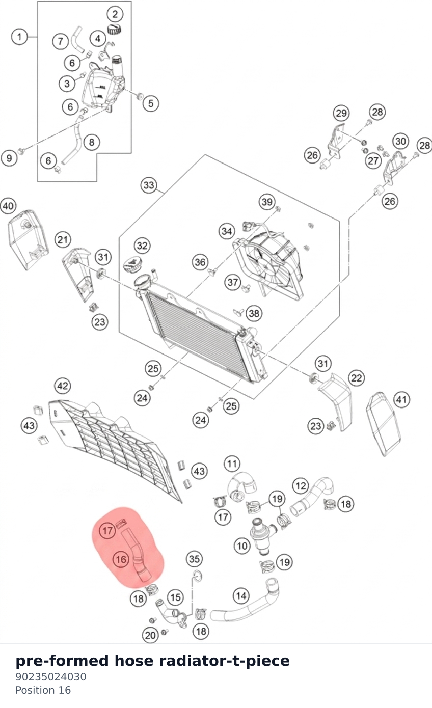 Diagram preview: pre-formed hose radiator-t-piece (90235024030)