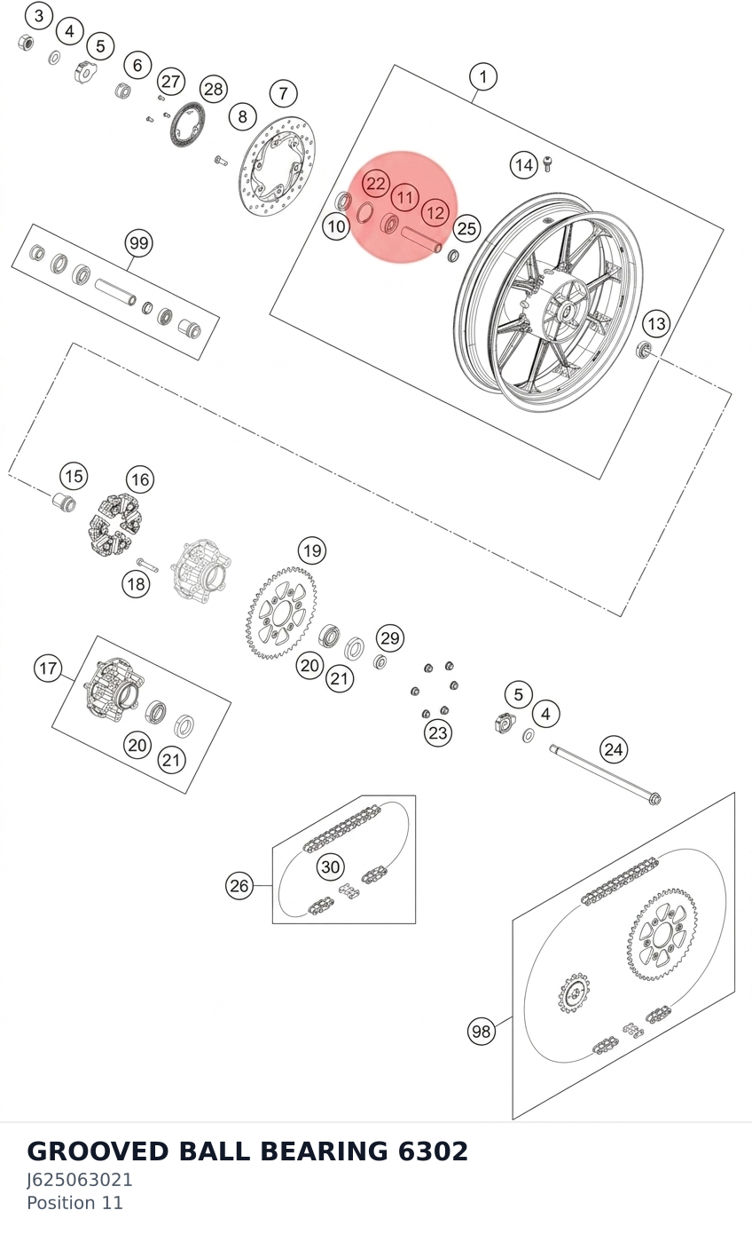 Diagram preview: GROOVED BALL BEARING 6302 (J625063021)