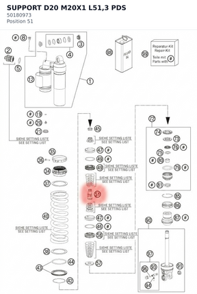 Diagram preview: SUPPORT D20 M20X1 L51,3 PDS (50180973)