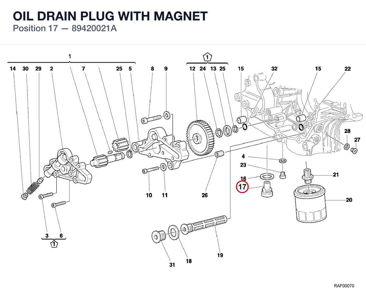 OIL DRAIN PLUG WITH MAGNET 89420021A diagram position