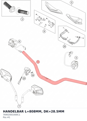 Diagram preview: HANDELBAR L=808MM, DK=28.5MM (76902001000C1)