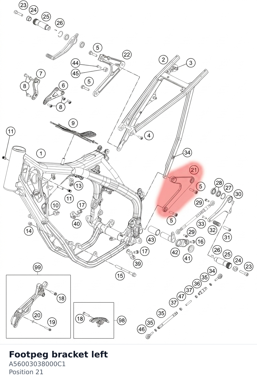 Diagram preview: Footpeg bracket left (A56003038000C1)