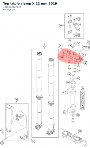 Diagram preview: Top triple clamp X 22 mm 2019 (7910103402230)