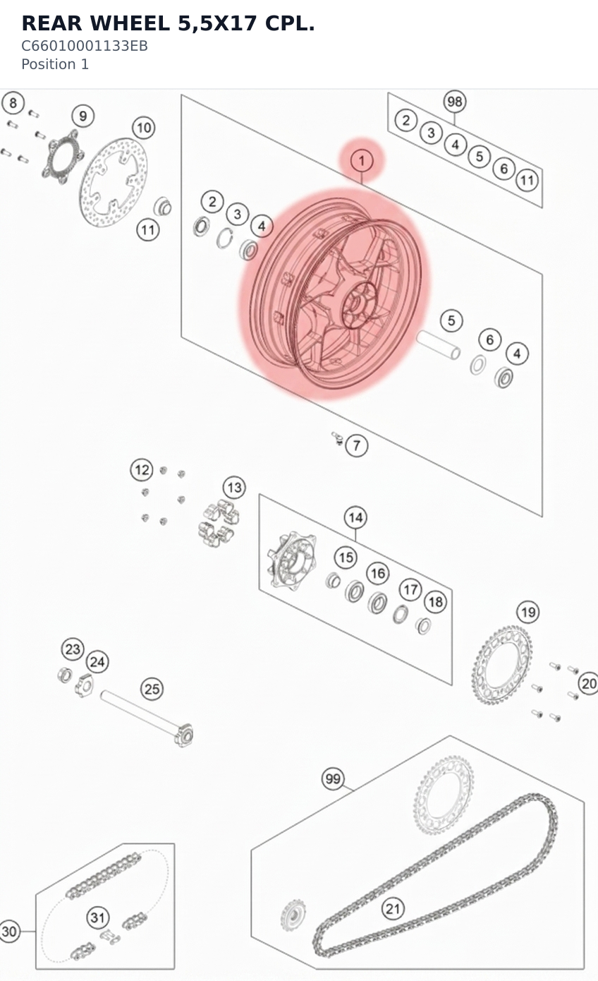 Diagram preview: REAR WHEEL 5,5X17 CPL. (C66010001133EB)