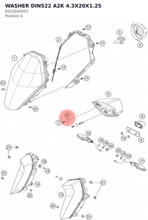 Diagram preview: WASHER DIN522 A2K 4.3X20X1.25 (0522040003)