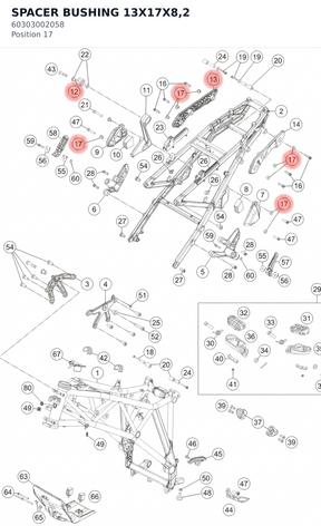 Diagram preview: SPACER BUSHING 13X17X8,2 (60303002058)