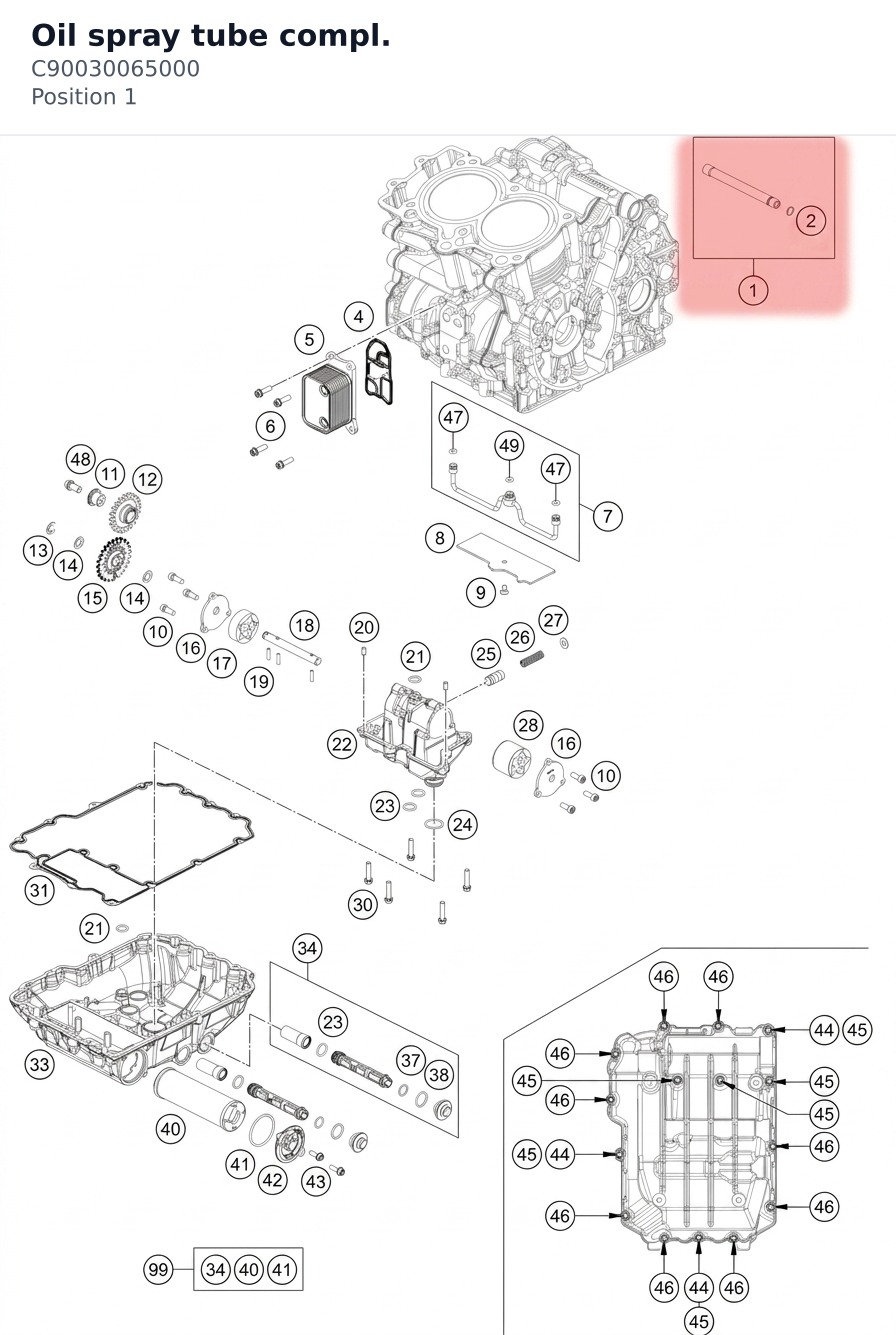 Diagram preview: Oil spray tube compl. (C90030065000)