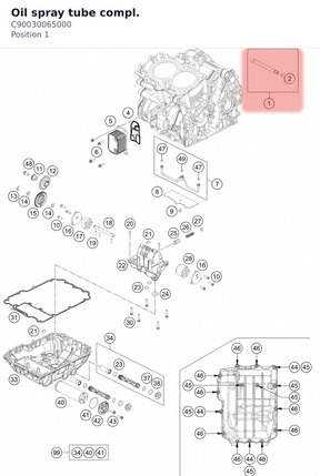 Diagram preview: Oil spray tube compl. (C90030065000)