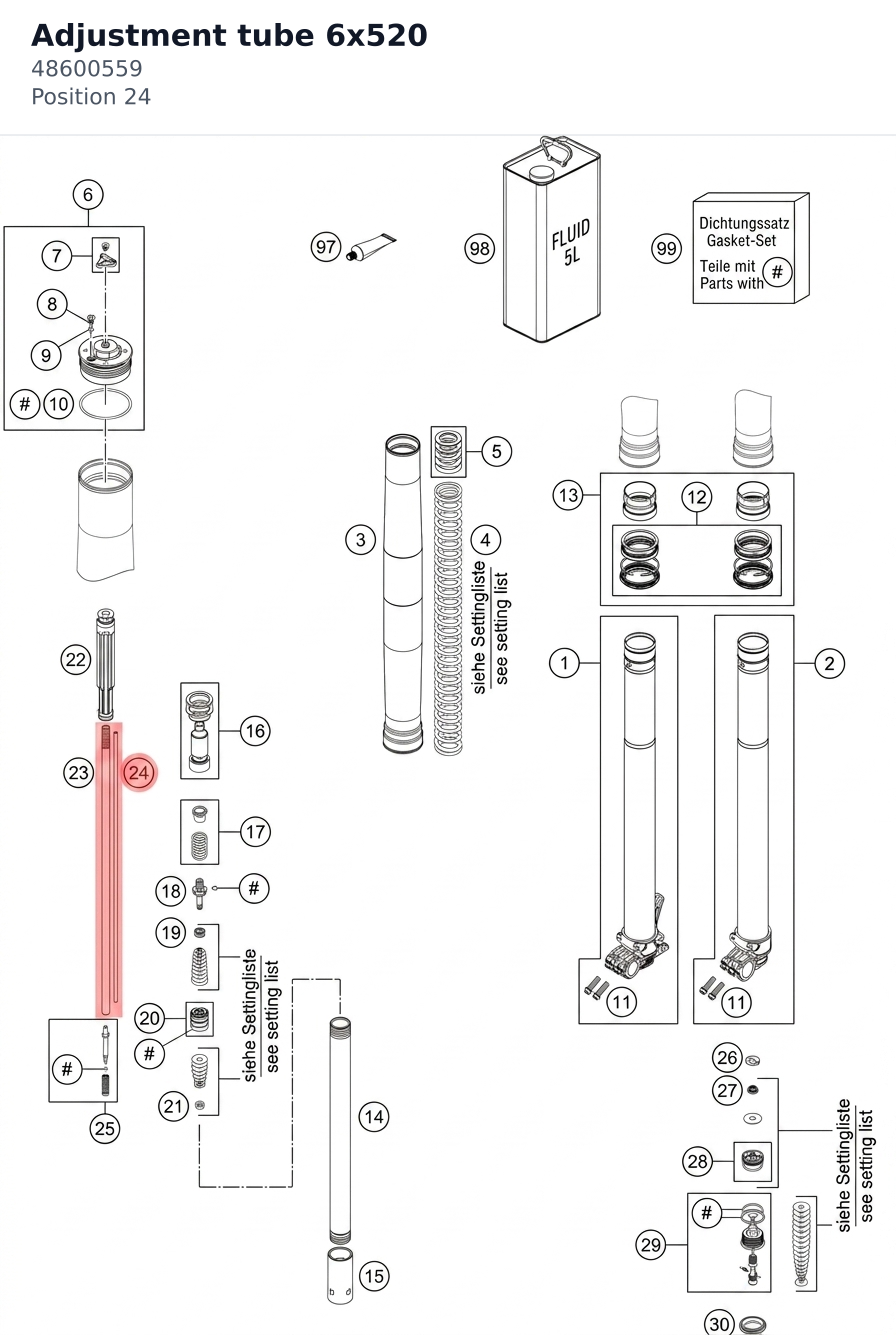Diagram preview: Adjustment tube 6x520 (48600559)