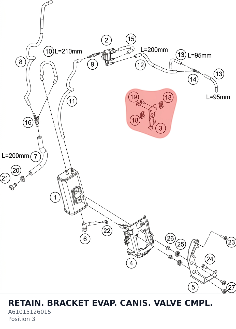 Diagram preview: RETAIN. BRACKET EVAP. CANIS. VALVE CMPL. (A61015126015)