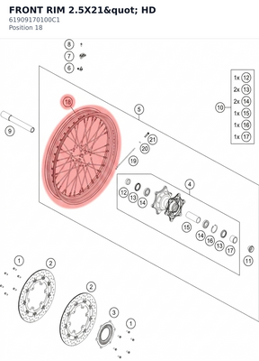 Diagram preview: FRONT RIM 2.5X21" HD (61909170100C1)