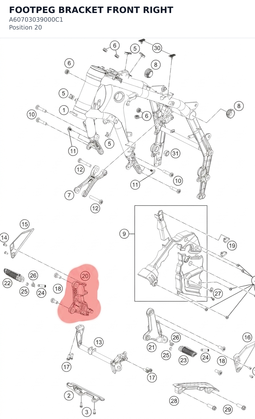 Diagram preview: FOOTPEG BRACKET FRONT RIGHT (A60703039000C1)