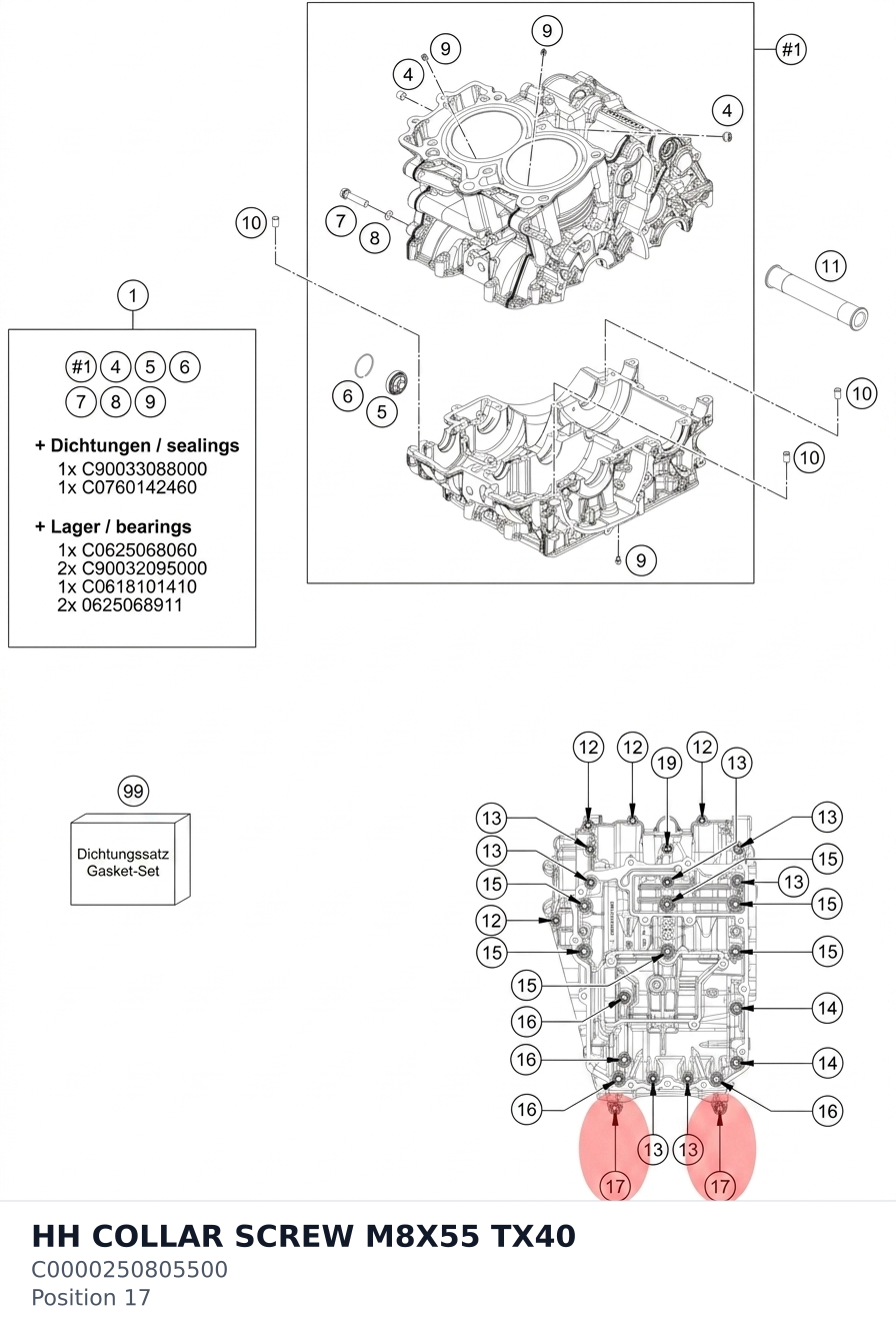 Diagram preview: HH COLLAR SCREW M8X55 TX40 (C0000250805500)