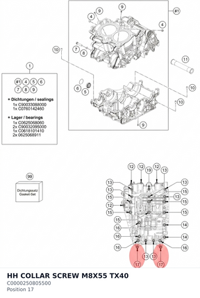 Diagram preview: HH COLLAR SCREW M8X55 TX40 (C0000250805500)