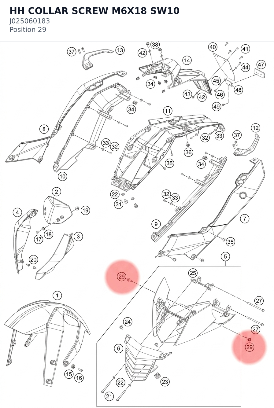 Diagram preview: HH COLLAR SCREW M6X18  SW10 (J025060183)