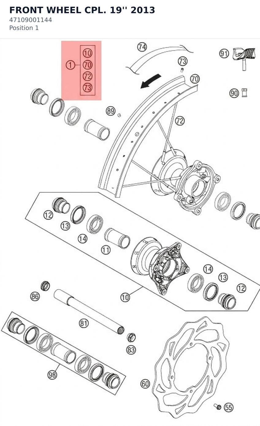Diagram preview: FRONT WHEEL CPL. 19''      2013 (47109001144)