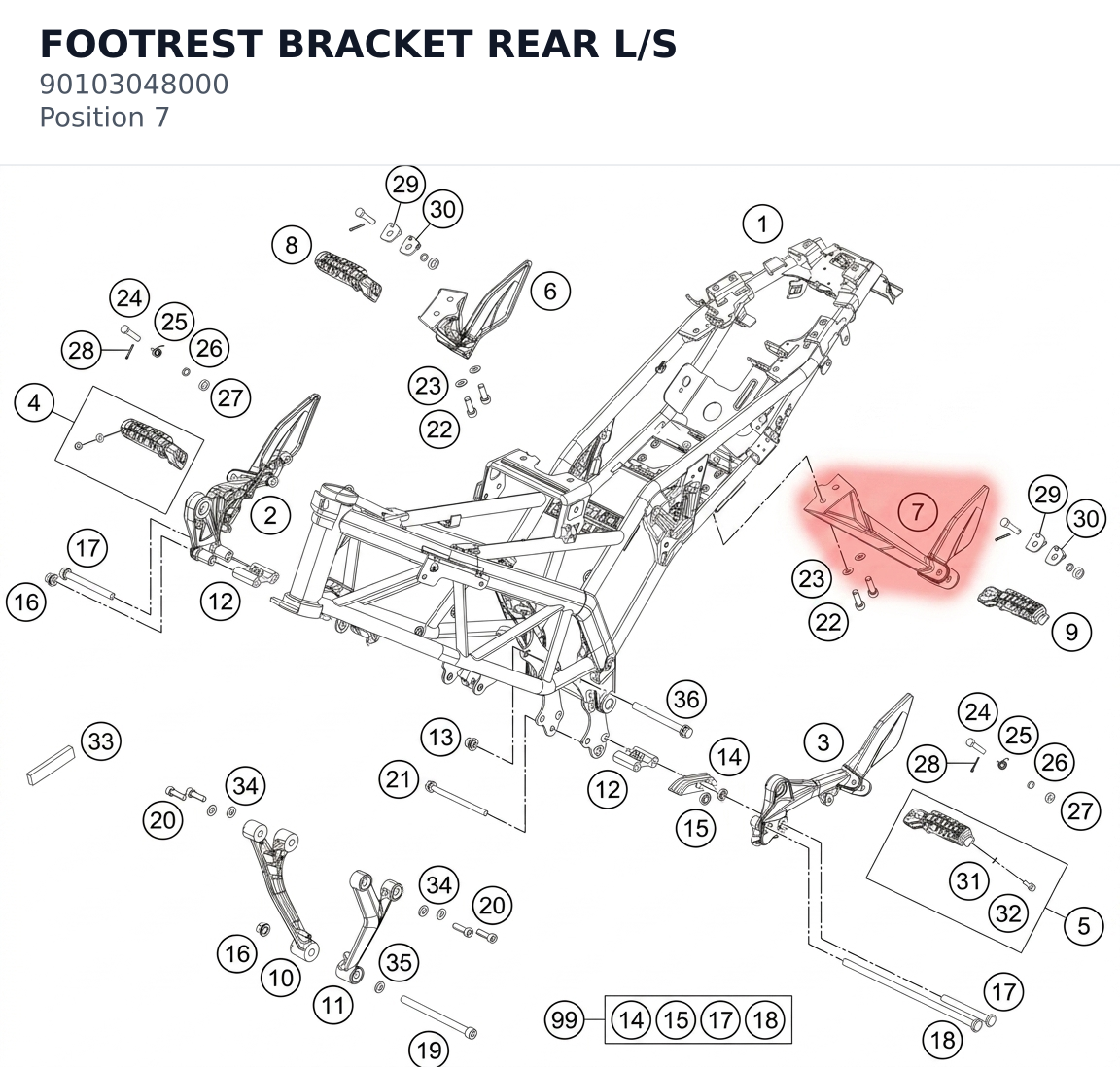 Diagram preview: FOOTREST BRACKET REAR  L/S (90103048000)