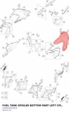 Diagram preview: FUEL TANK SPOILER BOTTOM PART LEFT CPL. (61908050044ACA)